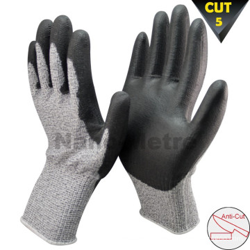 NMSAFETY 13 gauge glass fibre level 5 cut resistant glove cut prevent pu glove